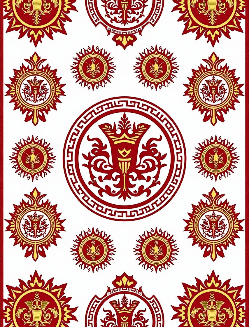 Crimson Gold Circular Emblems Rug