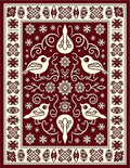 Red Cream Bird Floral Scroll Border Rug