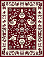 Red Cream Bird Floral Scroll Border Rug