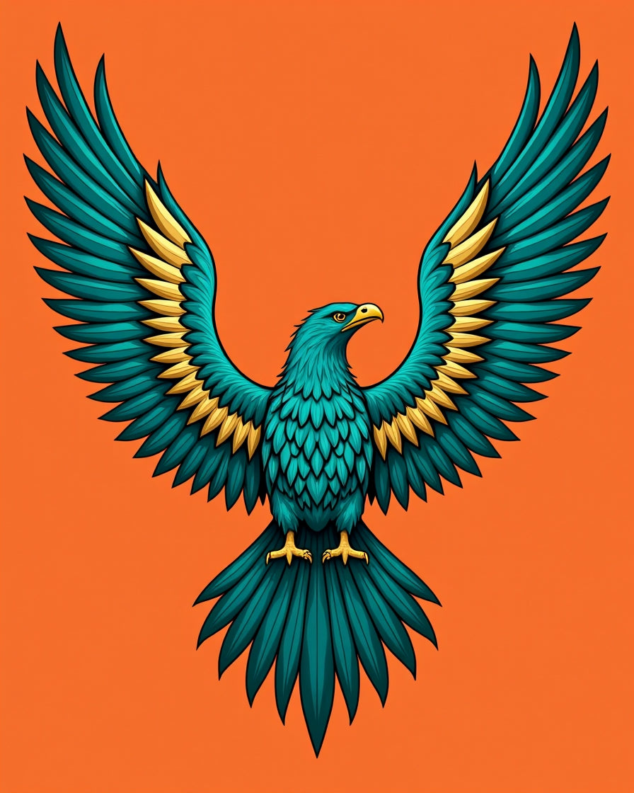 Majestic Teal Eagle With Gold Wings Rug