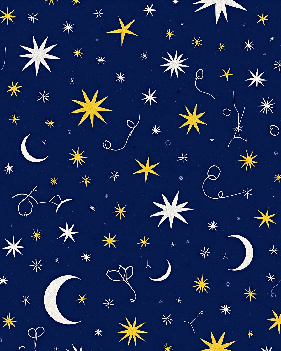 Midnight Celestial Moon Star Garland Rug