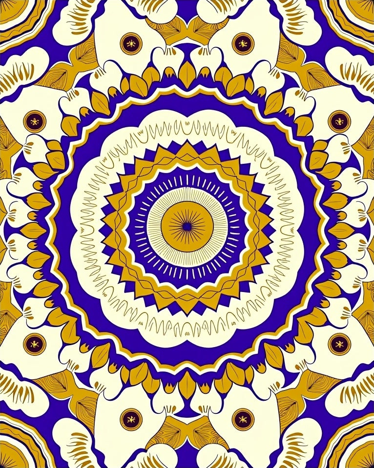 Vibrant Blue Gold Mandala Bloom Rug