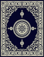 Deep Navy Cream Medallion Border Rug