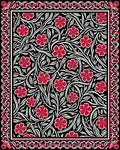 Black Crimson Floral Vine Border Rug