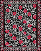 Black Crimson Floral Vine Border Rug
