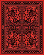 Crimson Black Ornate Scrollwork Panels Rug