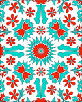 Vibrant Red Teal Floral Starburst Rug