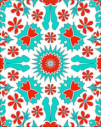 Vibrant Red Teal Floral Starburst Rug