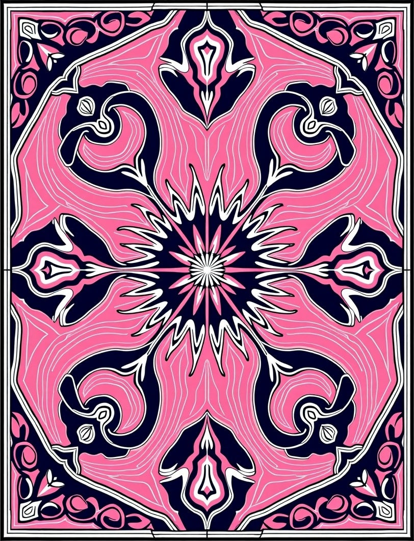 Vibrant Pink Navy Floral Medallion Rug