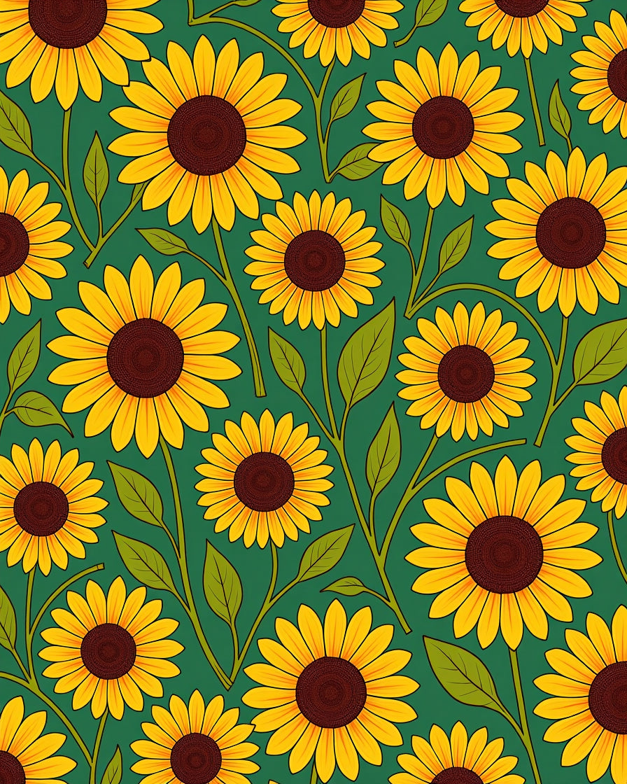 Golden Sunflower Garden On Green Rug