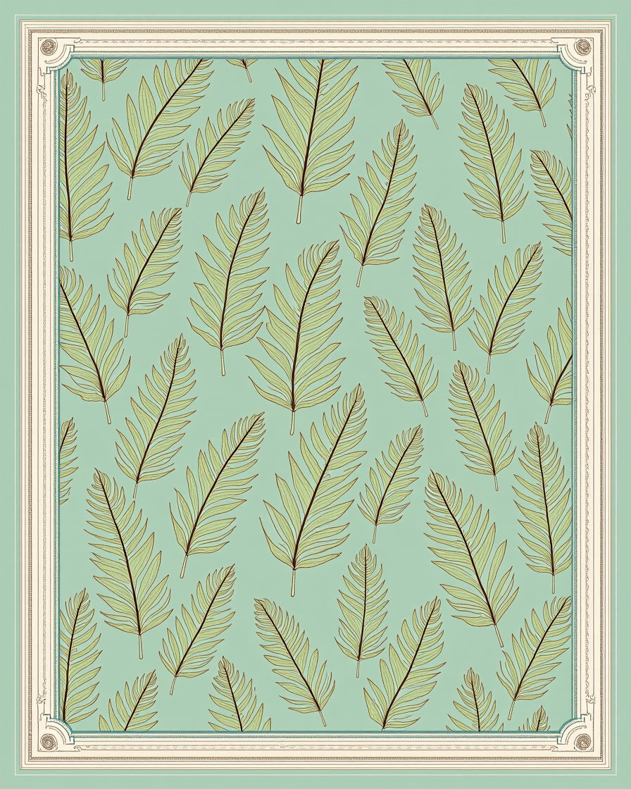 Pale Green Tropical Palm Frond Rug