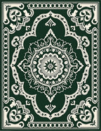 Elegant Green Ivory Medallion Rug