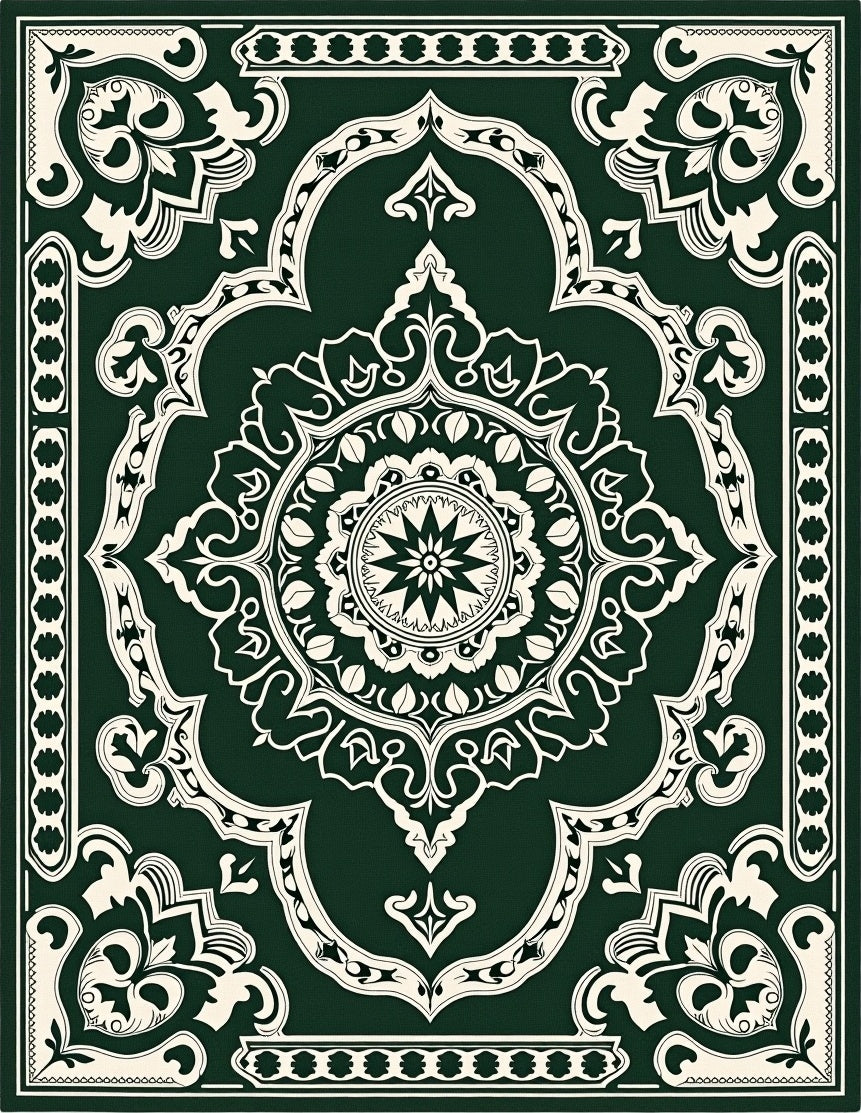 Elegant Green Ivory Medallion Rug