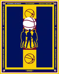 Navy Blue Yellow Basketball Figures Rug