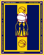 Navy Blue Yellow Basketball Figures Rug