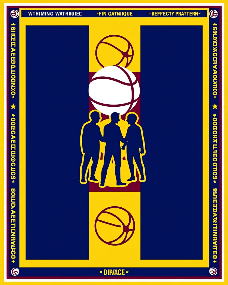 Navy Blue Yellow Basketball Figures Rug