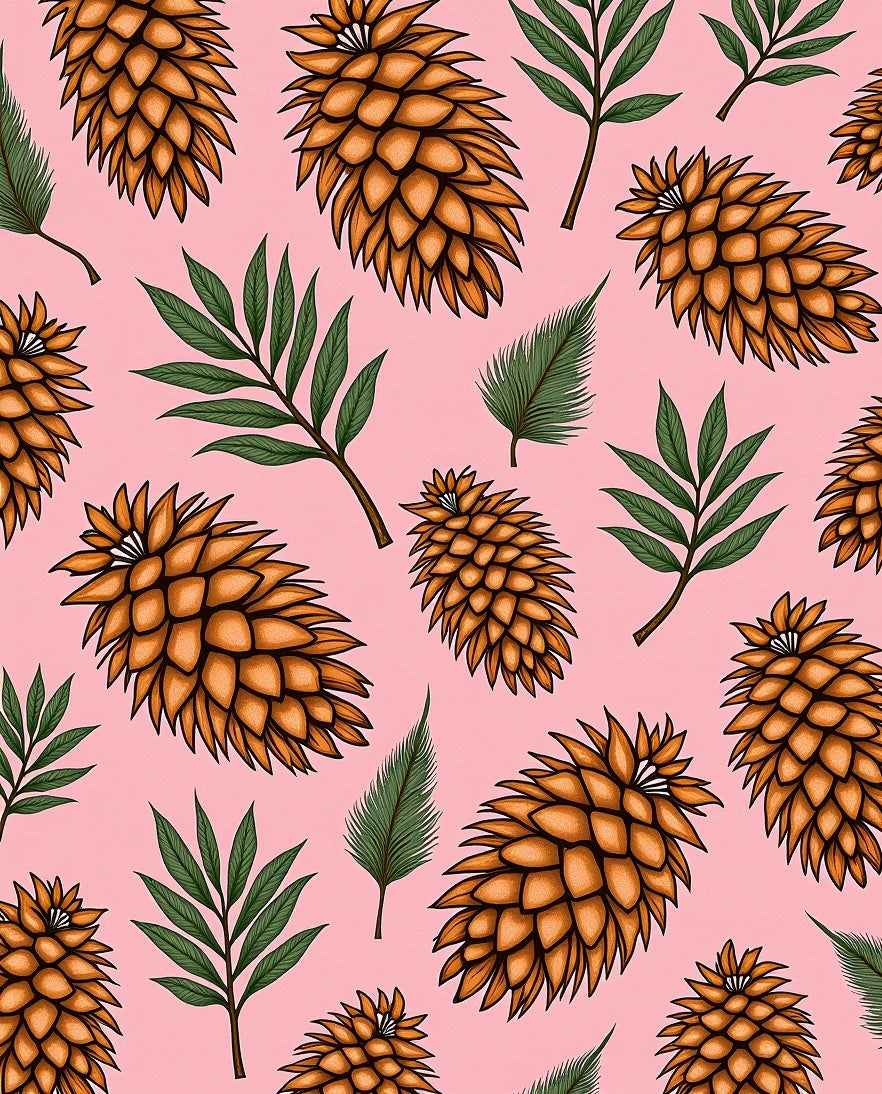 Orange Pinecone Pink Background Foliage Rug