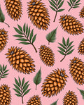 Orange Pinecone Pink Background Foliage Rug