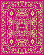 Vibrant Pink and Gold Ornate Medallion Rug