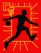 Red Black Basketball Player Court Rug