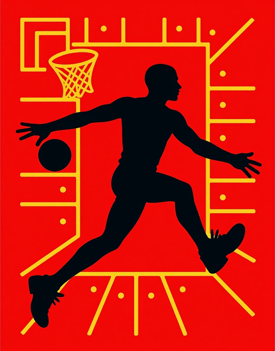 Red Black Basketball Player Court Rug