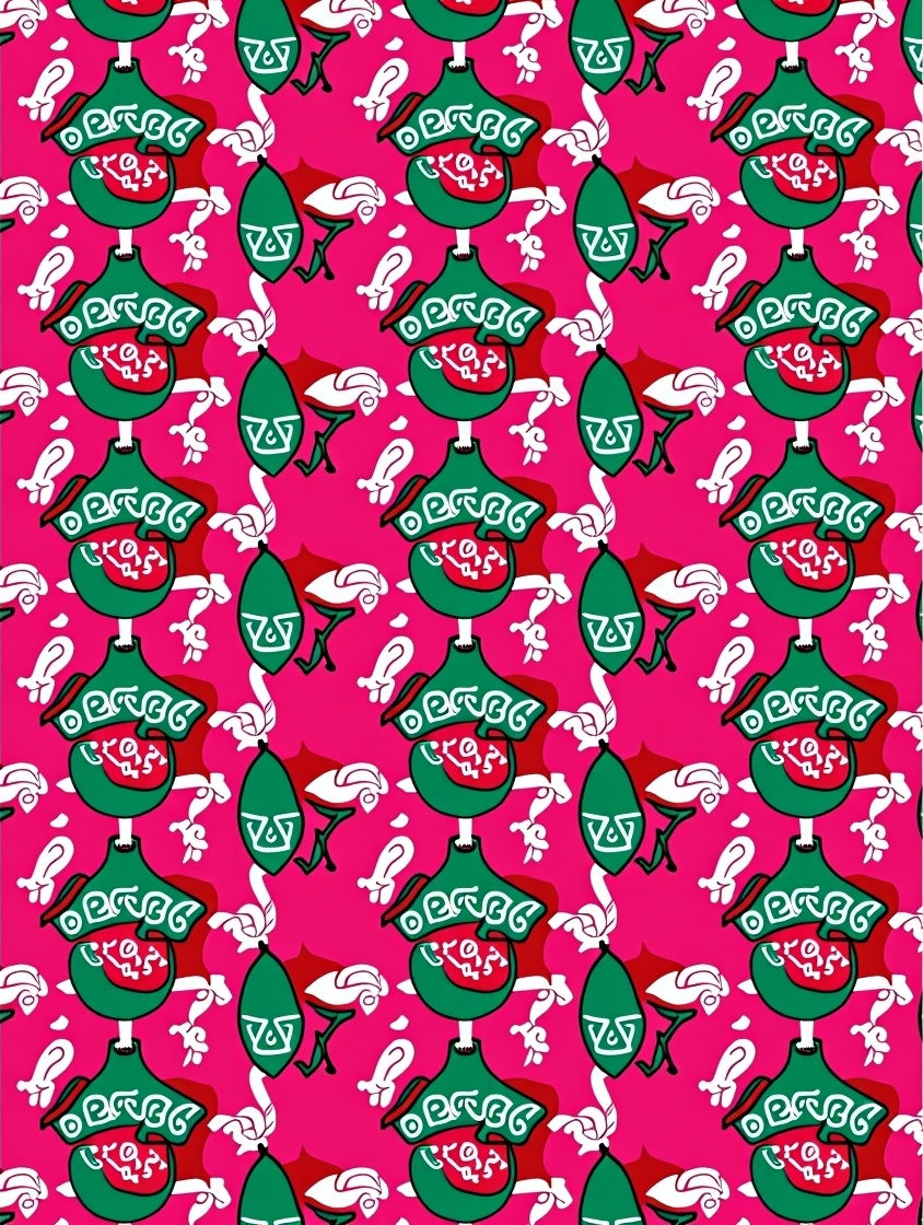 Vibrant Pink Green Abstract Floral Rug