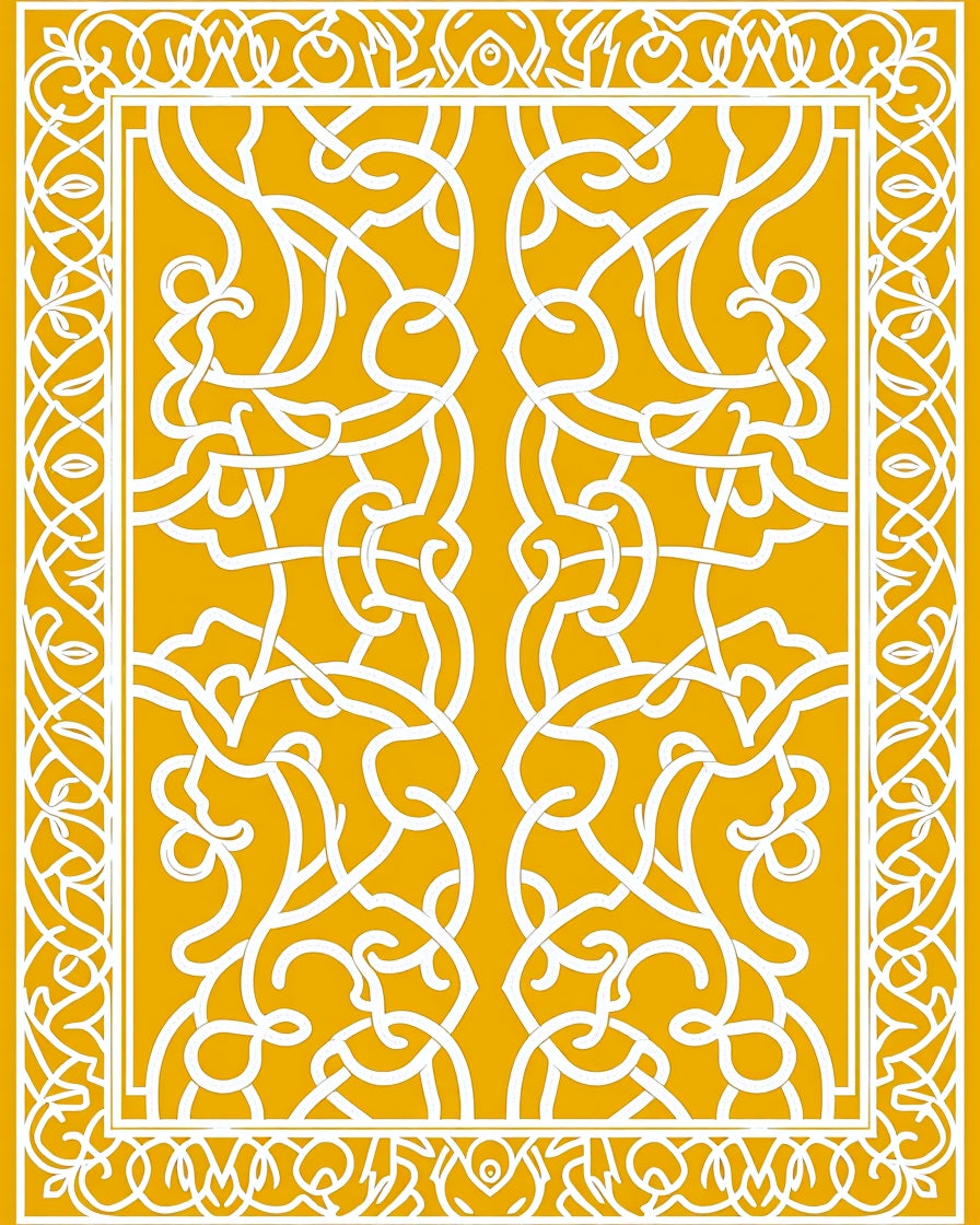 Golden Ochre Arabesque Interwoven Scrolls Rug