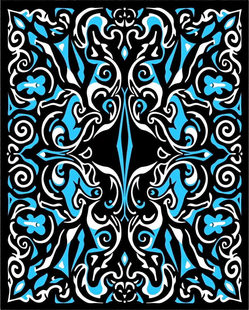 Abstract Black Blue White Swirls Rug
