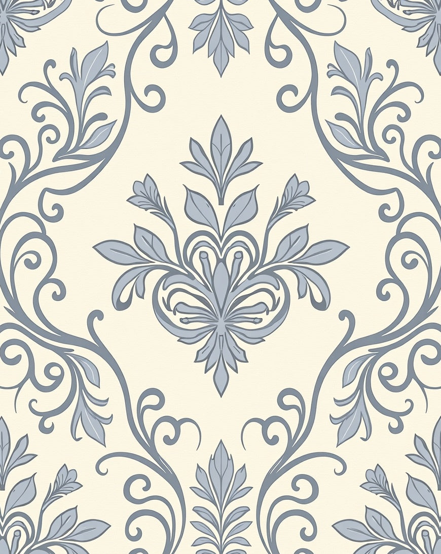 Pale Cream Blue Floral Serpentine Vines Rug