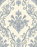 Pale Cream Blue Floral Serpentine Vines Rug