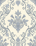 Pale Cream Blue Floral Serpentine Vines Rug