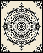 Black Cream Ornate Circular Mandala Rug