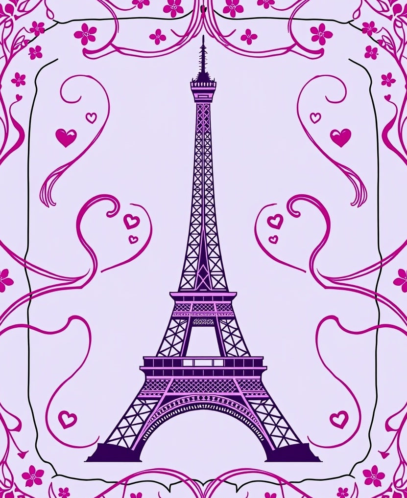Purple Eiffel Tower Floral Swirl Rug