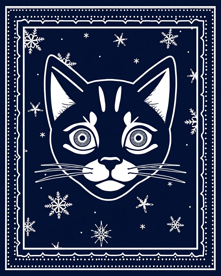 Dark Blue Snowfall Cat Face Rug