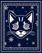 Dark Blue Snowfall Cat Face Rug