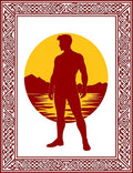 Deep Red Male Silhouette Sunscape Rug