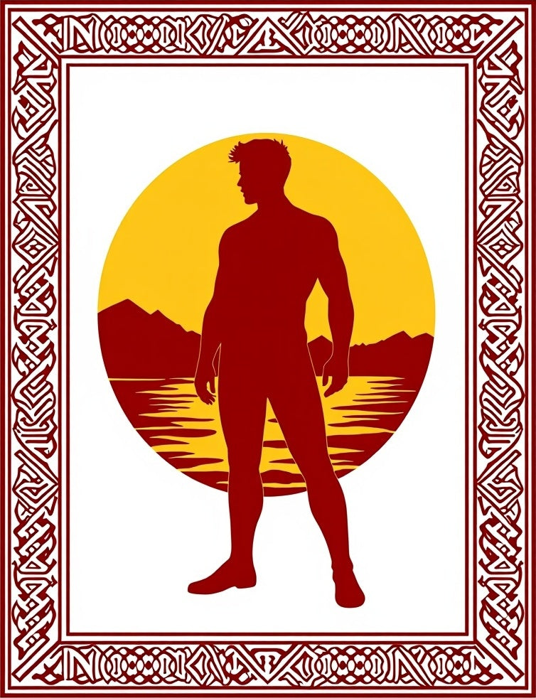 Deep Red Male Silhouette Sunscape Rug