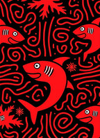 Red Shark Swirls Marine Life Rug