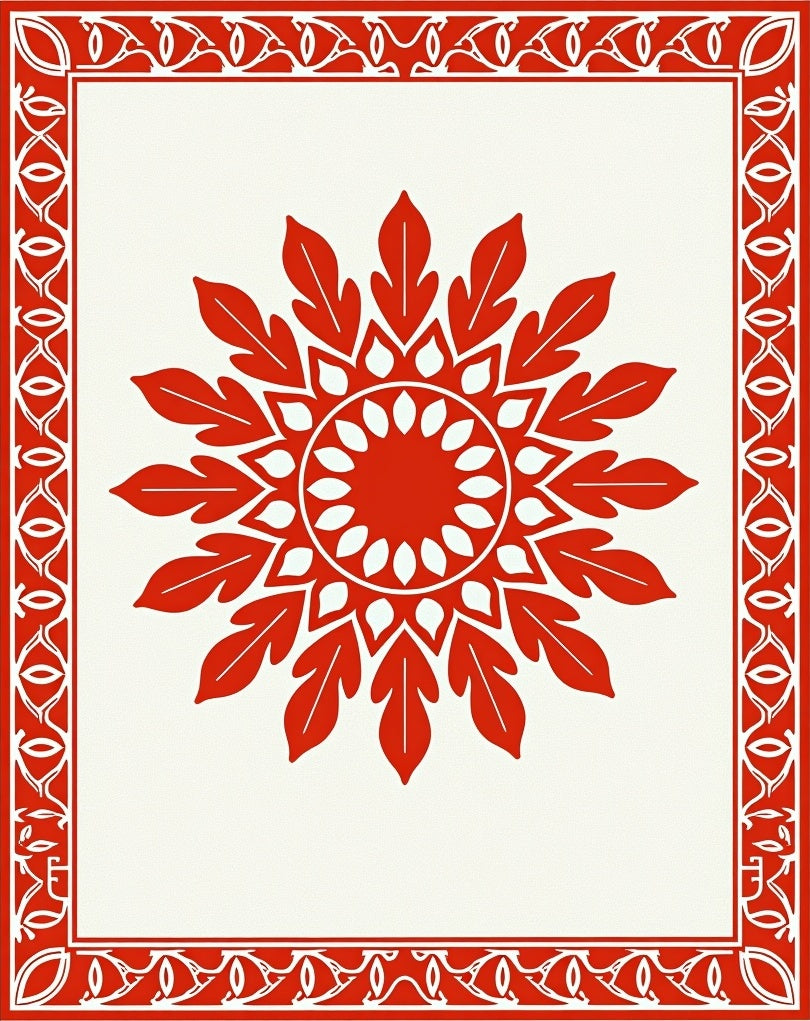 Bold Sunburst Bloom Border Art Rug
