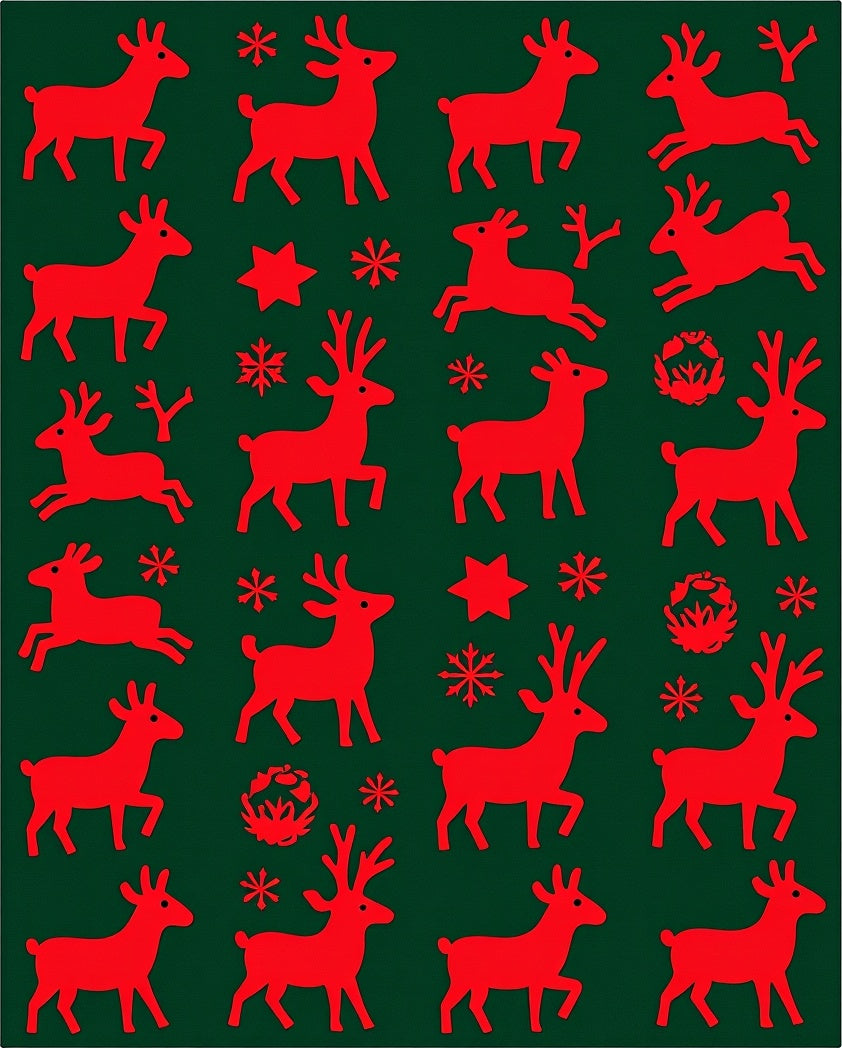 Red Reindeer Charm Festive Repeating Rug