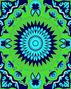 Vibrant Blue Green Floral Mandala Rug
