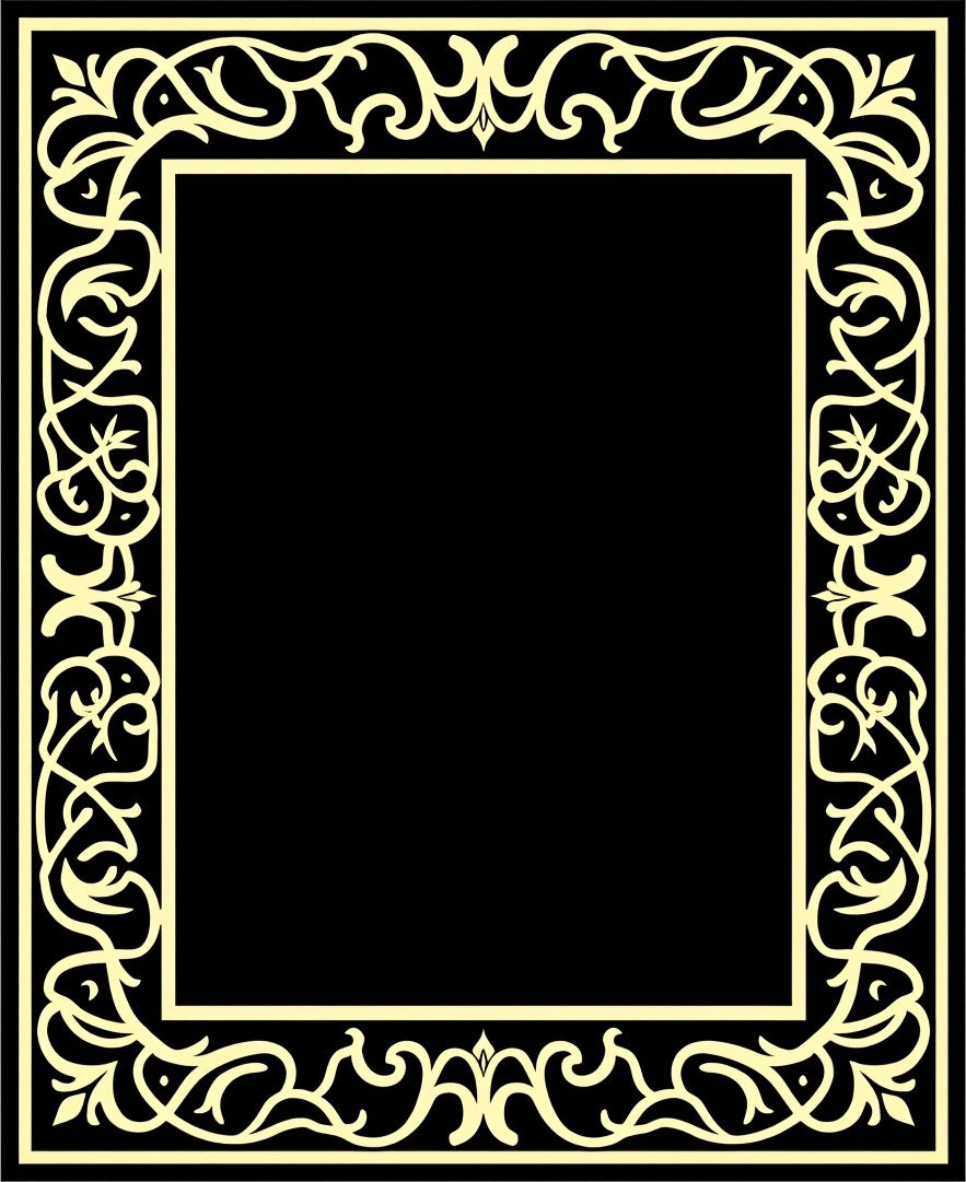 Ornate Cream Black Floral Border Rug