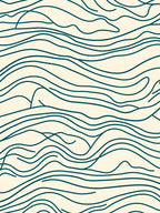 Cream Teal Abstract Organic Waves Rug