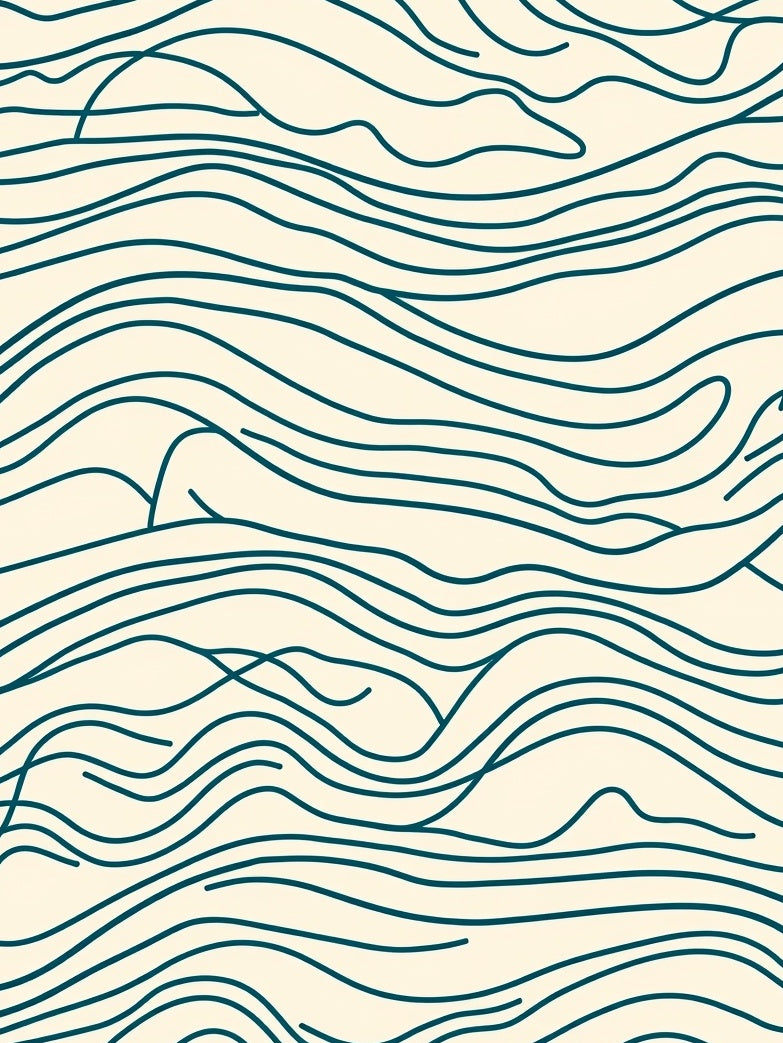 Cream Teal Abstract Organic Waves Rug