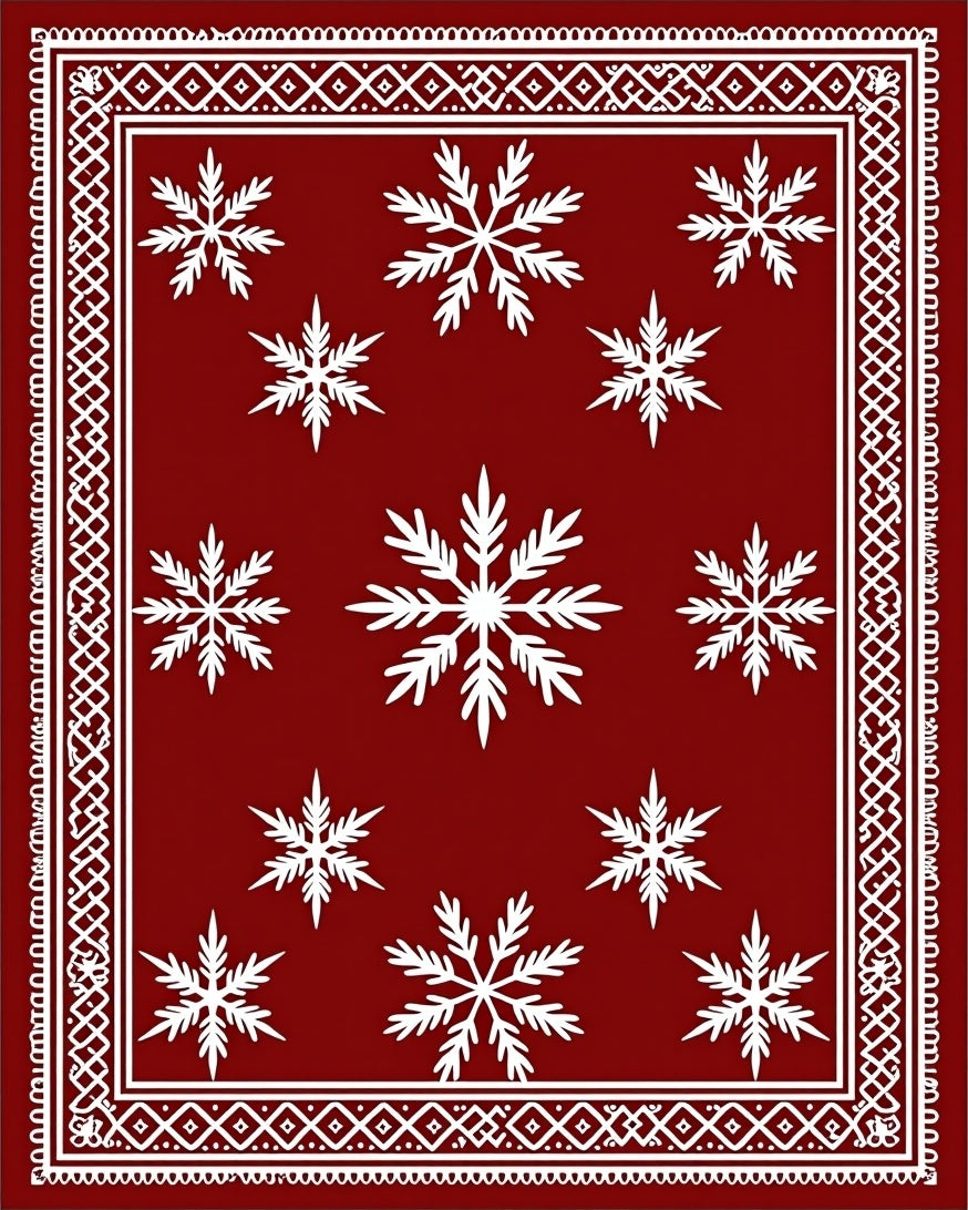 Deep Red Ice Crystal Border Rug