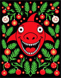 Red Shark Christmas Ornaments Garland Rug
