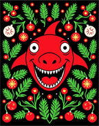 Red Shark Christmas Ornaments Garland Rug