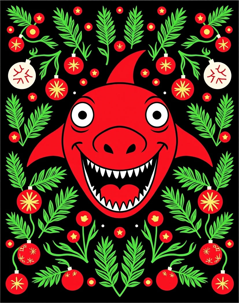Red Shark Christmas Ornaments Garland Rug