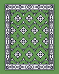 Green White Floral Lattice Border Rug