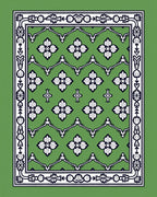 Green White Floral Lattice Border Rug